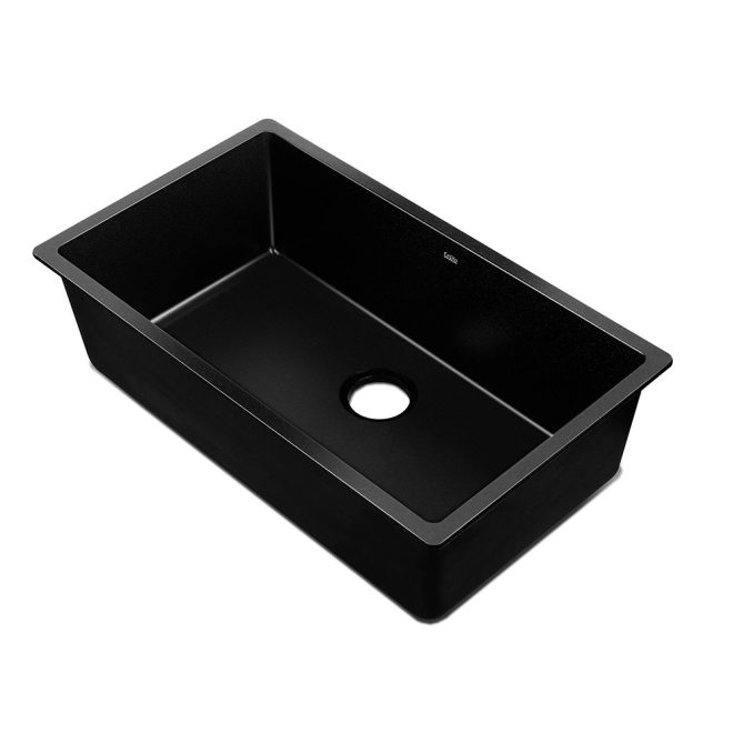 Cefito Stone Kitchen Sink Granite Under/Topmount Basin Bowl Laundry – 79x46x25 cm, Black