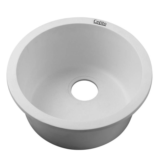 Cefito Stone Kitchen Sink Round 430MM Granite Under/Topmount Basin Bowl Laundry – White