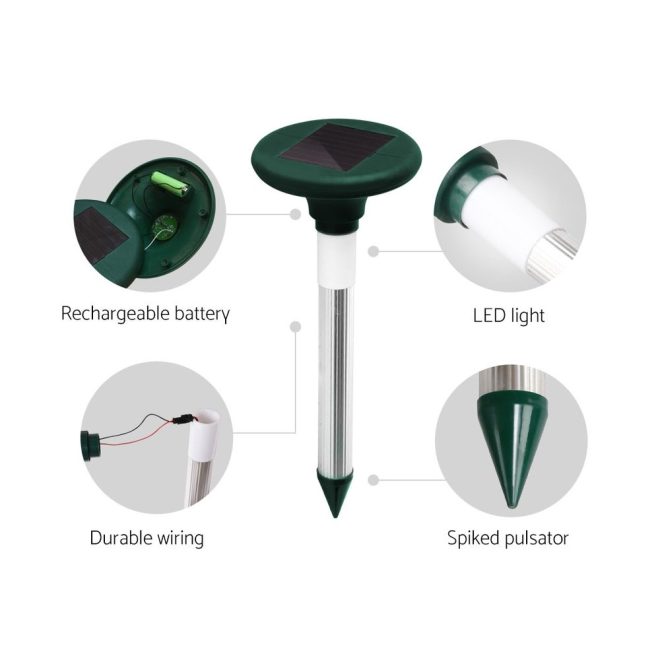 Gardeon LED Solar Snake Repeller Pulse Plus Ultrasonic Pest Rodent Repellent – 10