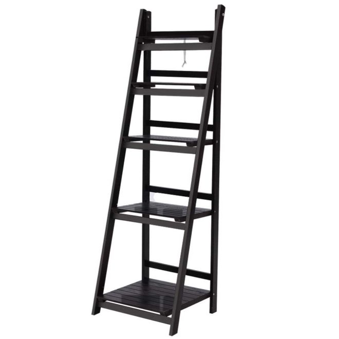 Artiss Display Shelf 5 Tier Wooden Ladder Stand Storage Book Shelves Rack – Coffee