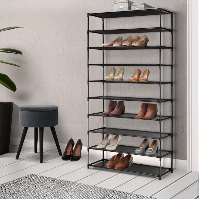 Artiss Shoe Rack 10-Tier (50 Pair) Shoes Organiser DIY Stackable Organizer Storage Shelf Stand Holder Portable Wardrobe – Black