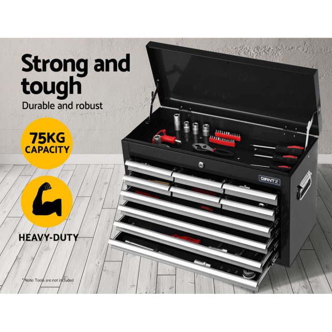 Giantz 10-Drawer Tool Box Chest Cabinet Garage Storage Toolbox – Black and Silver