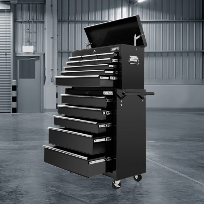 Giantz 14 Drawers Toolbox Chest Cabinet Mechanic Trolley Garage Tool Storage Box – Black