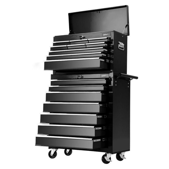 Giantz Tool Chest and Trolley Box Cabinet 16 Drawers Cart Garage Storage – Black