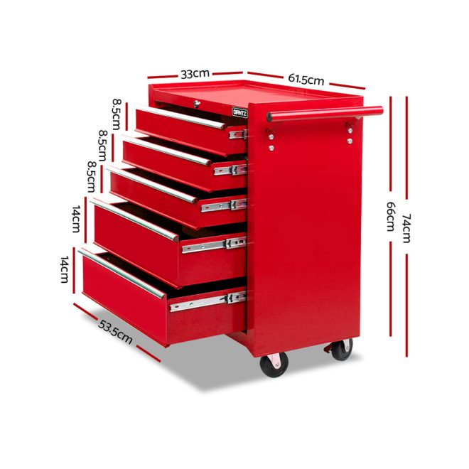 Giantz 5 Drawer Mechanic Tool Box Cabinet Storage Trolley – Red