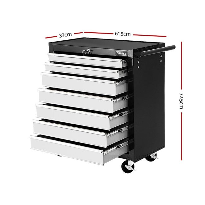 Giantz Tool Chest and Trolley Box Cabinet 7 Drawers Cart Garage Storage – Black and Silver