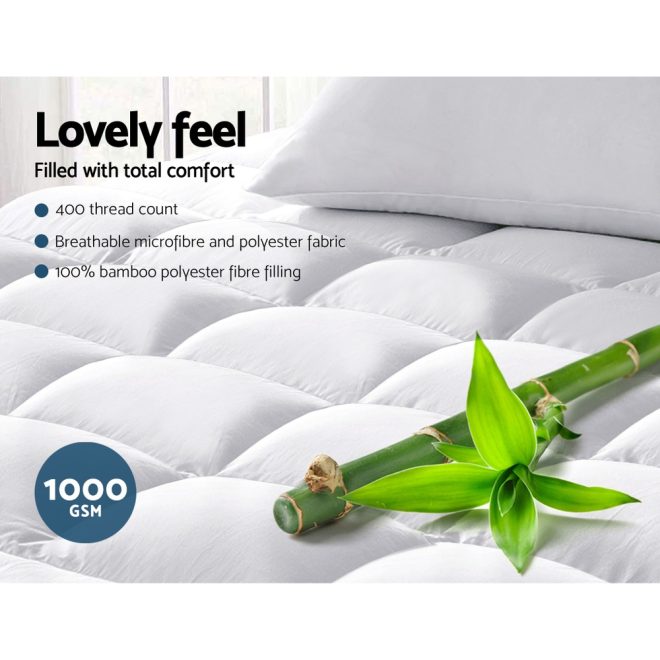 Giselle Mattress Topper Bamboo Fibre Pillowtop Protector – KING SINGLE