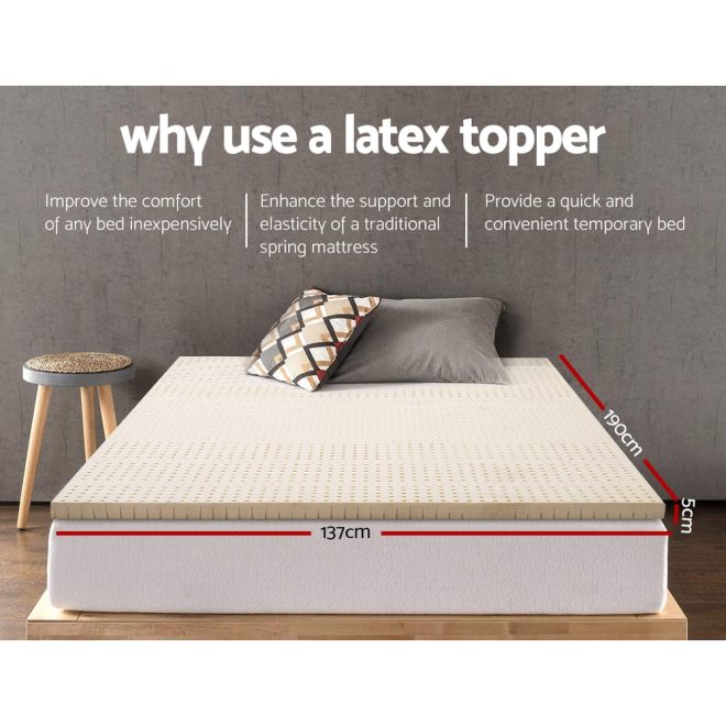 Giselle Bedding Pure Natural Latex Mattress Topper 7 Zone 5cm – DOUBLE, 5 cm