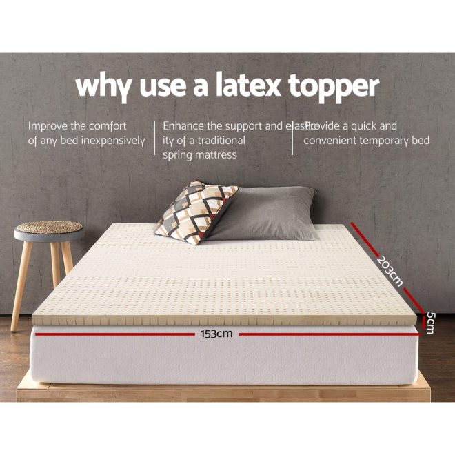 Giselle Bedding Pure Natural Latex Mattress Topper 7 Zone 5cm – QUEEN, 5 cm