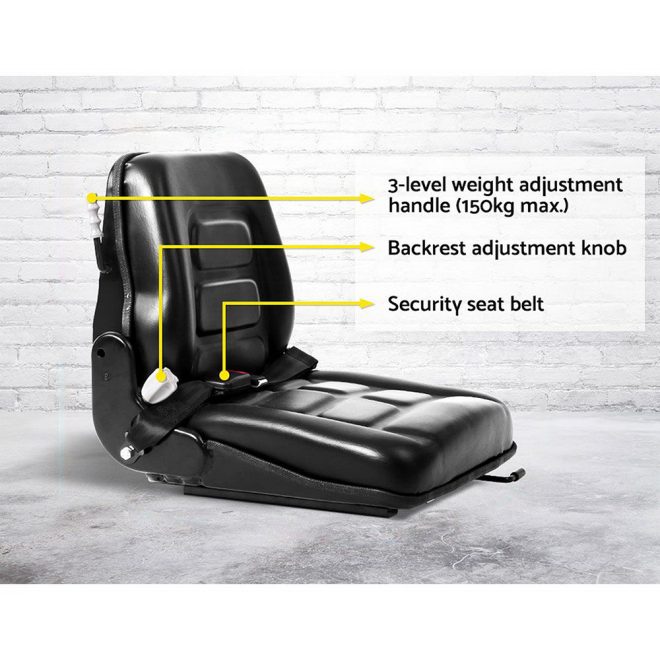 Giantz Tractor Seat with Armrest Forklift Excavator Bulldozer Universal Suspension Backrest Truck Chair black – Without Armrest