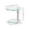 Side Coffee Table Bedside Furniture Oval Tempered Glass Top 2 Tier