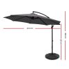 Instahut 3M Umbrella with Base Outdoor Umbrellas Cantilever Sun Beach Garden Patio – 48x48x7.5 cm(Base), Charcoal