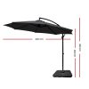Instahut 3M Umbrella with Base Outdoor Umbrellas Cantilever Sun Beach Garden Patio – 50x50x8.5 cm(Base), Charcoal