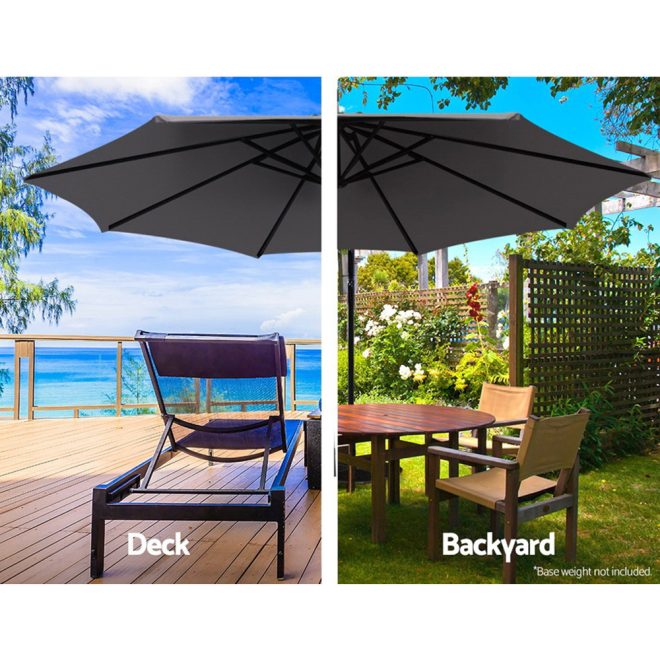 Instahut 3M Umbrella with Base Outdoor Umbrellas Cantilever Sun Beach Garden Patio – 50x50x8.5 cm(Base), Charcoal