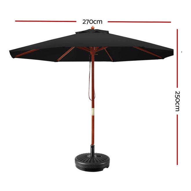 Instahut Outdoor Umbrella 2.7M Pole Cantilever Stand Garden Umbrellas Patio Black – With base