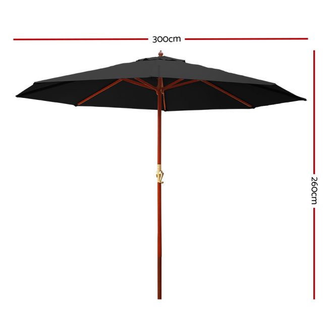 Instahut Outdoor Umbrella 3M Pole Cantilever Stand Garden Umbrellas Patio – Black, Without Base
