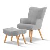 Artiss Armchair Lounge Chair Fabric Sofa Accent Chairs and Ottoman – Light Grey