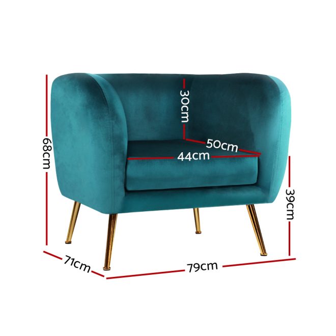 Artiss Armchair Lounge Arm Chair Sofa Accent Armchairs Chairs Couch Velvet – Green