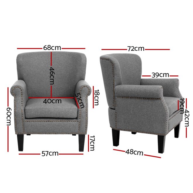 Armchair Accent Chair Retro Armchairs Lounge Accent Chair Single Sofa Linen Fabric Seat Grey