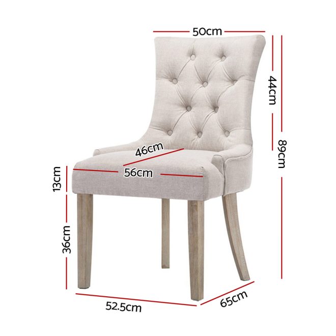 Artiss Set of 2 Dining Chair Beige CAYES French Provincial Chairs Wooden Retro Cafe – Cream Beige, Polyester