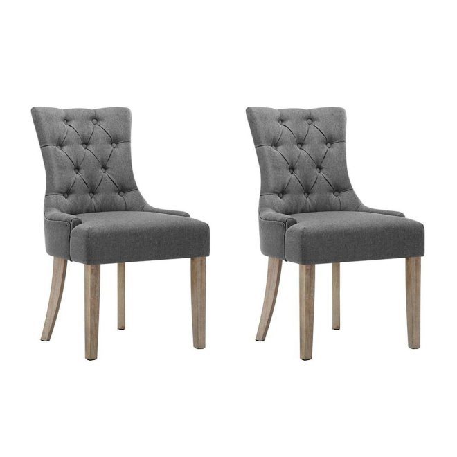 Artiss Set of 2 Dining Chair Beige CAYES French Provincial Chairs Wooden Retro Cafe – Grey, Polyester