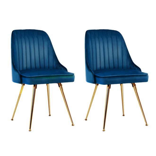 Artiss Set of 2 Dining Chairs Retro Chair Cafe Kitchen Modern Metal Legs Velvet – Blue