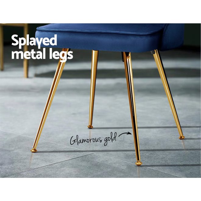 Artiss Set of 2 Dining Chairs Retro Chair Cafe Kitchen Modern Metal Legs Velvet – Blue