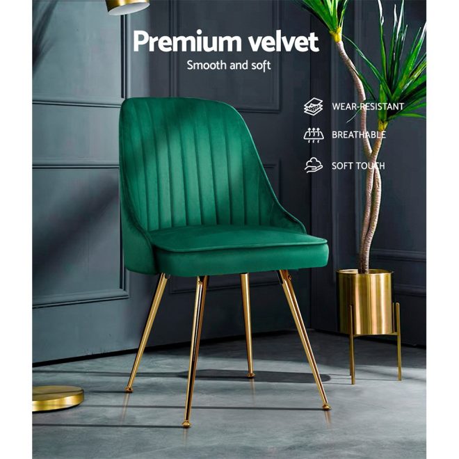 Artiss Set of 2 Dining Chairs Retro Chair Cafe Kitchen Modern Metal Legs Velvet – Green