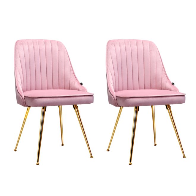 Artiss Set of 2 Dining Chairs Retro Chair Cafe Kitchen Modern Metal Legs Velvet – Pink