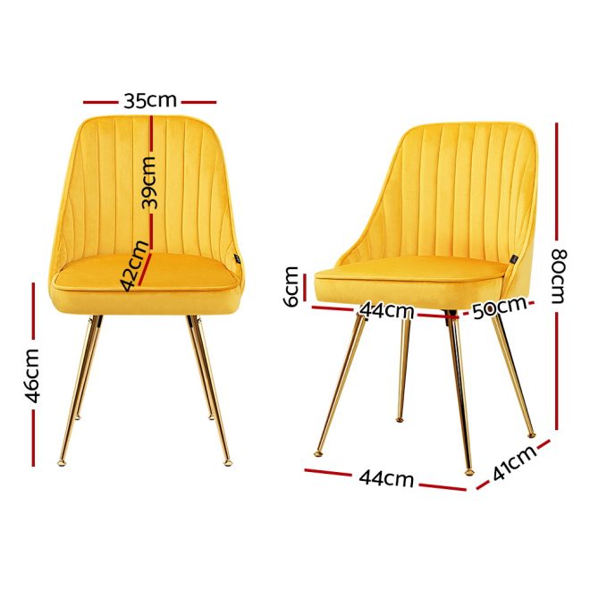 Artiss Set of 2 Dining Chairs Retro Chair Cafe Kitchen Modern Metal Legs Velvet – Yellow