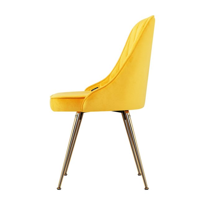 Artiss Set of 2 Dining Chairs Retro Chair Cafe Kitchen Modern Metal Legs Velvet – Yellow