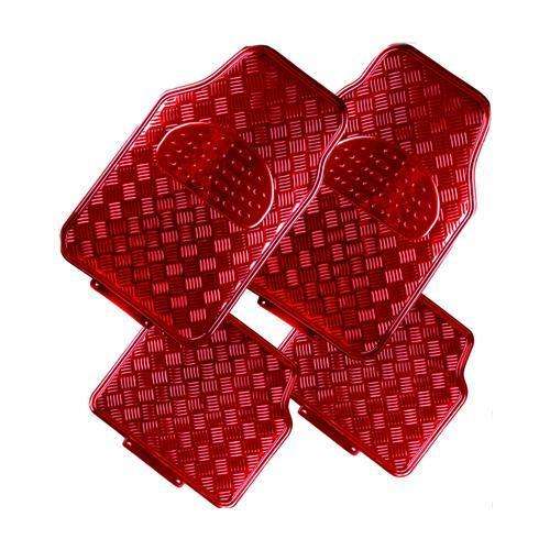 VENOM 4-Piece Car Mat – [Rubber/Aluminium Look] – Red