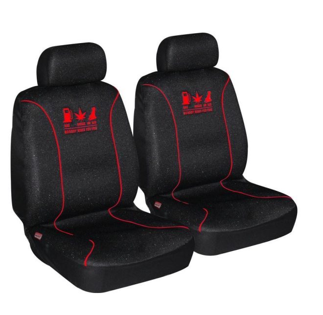 Universal 60/25 Airbag Front Seat Cover Nobody Rides For Free – Black and Red