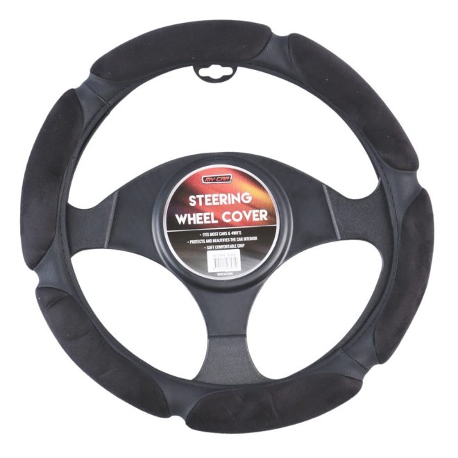 Arizona Steering Wheel Cover With Plush Suede Grips – Black