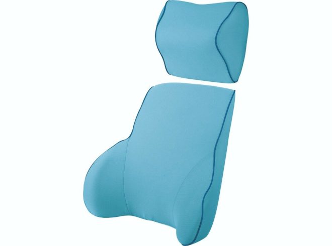 Memory Foam Lumbar Back & Neck Pillow Support Back Cushion Office Car Seat – Blue