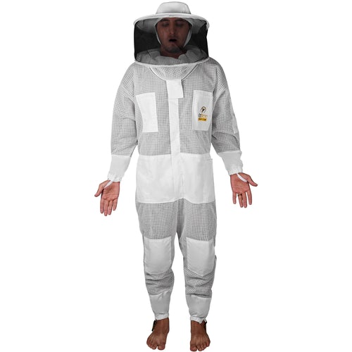 OZBee Premium Full Suit 3 Layer Mesh Ultra Cool Ventilated Round Head Beekeeping Protective Gear Size – L