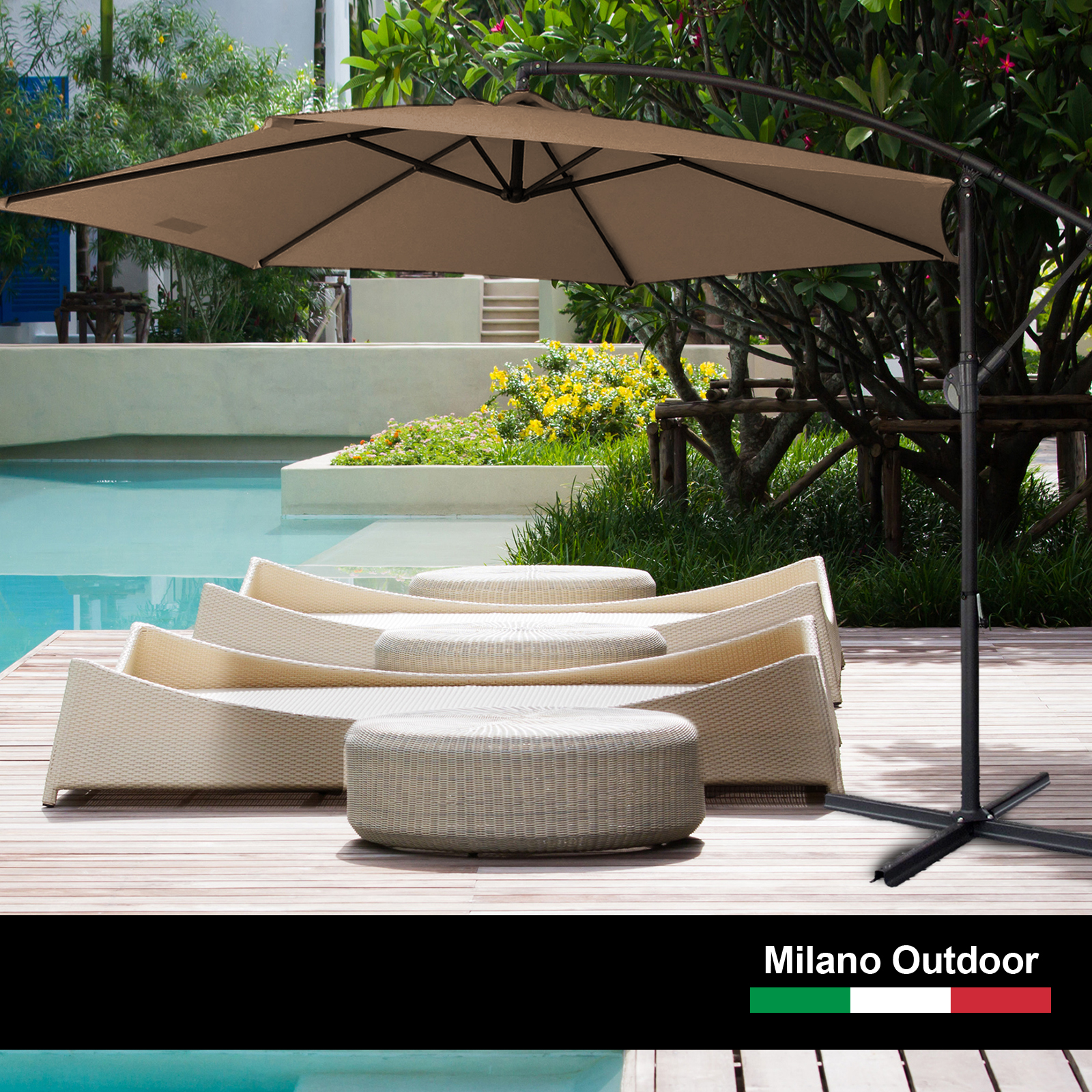 Milano 3M Outdoor Umbrella Cantilever With Protective Cover Patio Garden Shade – Latte
