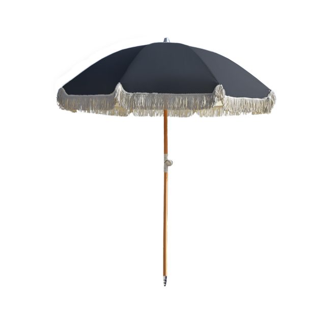 Havana Outdoors Beach Umbrella Portable 2 Metre Fringed Garden Sun Shade Shelter – Black