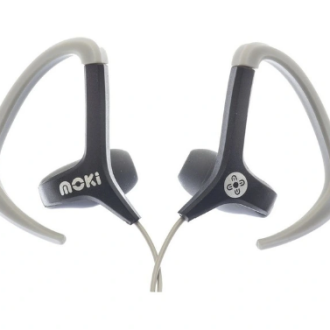 Moki UltraLite Sports Earbuds with Mic – Black/Greywith nylon sleeve