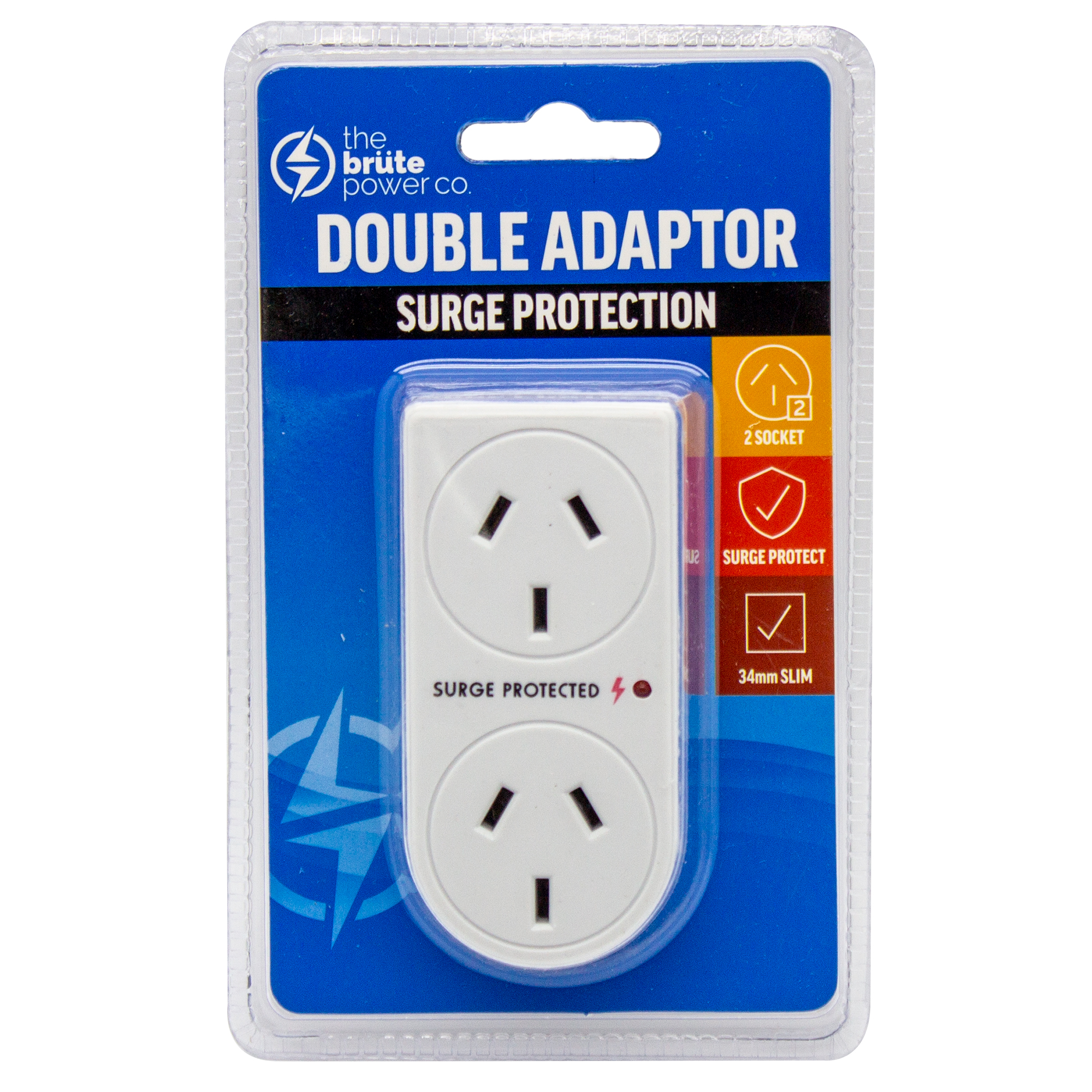 THE BRUTE POWER CO. Double Adaptor – Surge Protection – Vertical