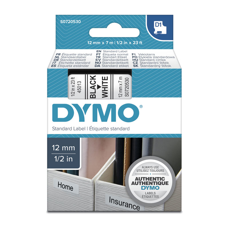DYMO Tape – 12×7 mm, Black on White