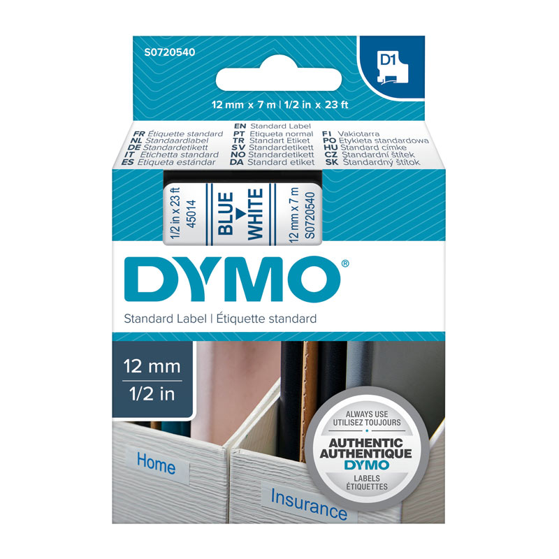 DYMO Tape – 12×7 mm, Blue on White