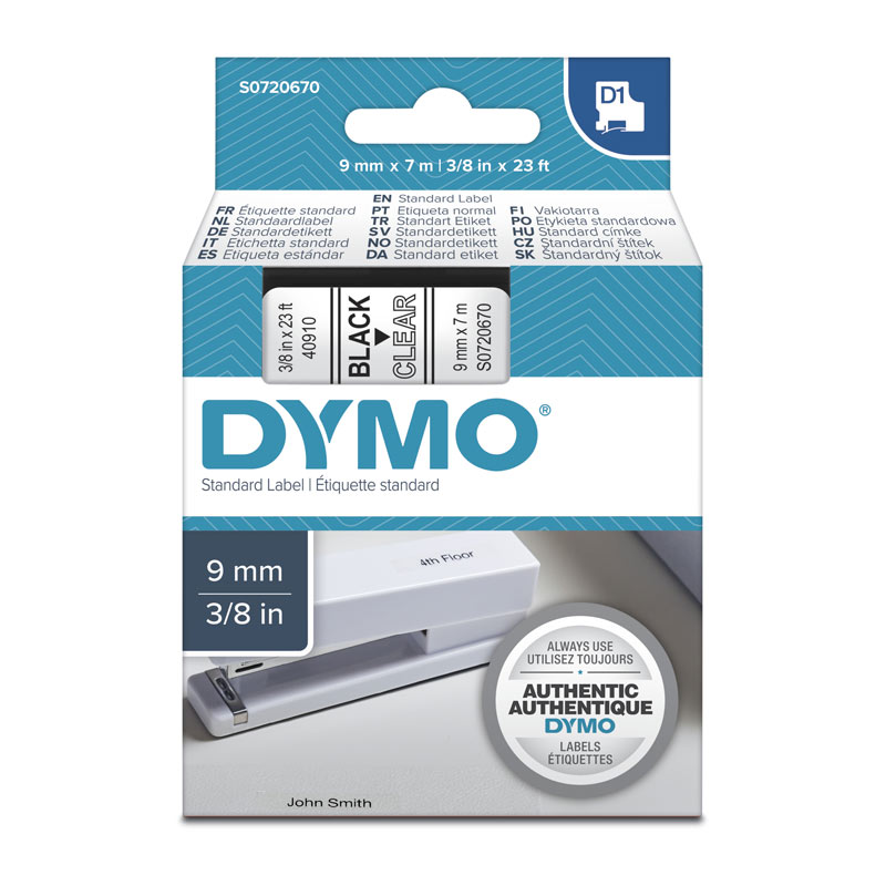 DYMO Tape – 9×7 mm, Black on Clear