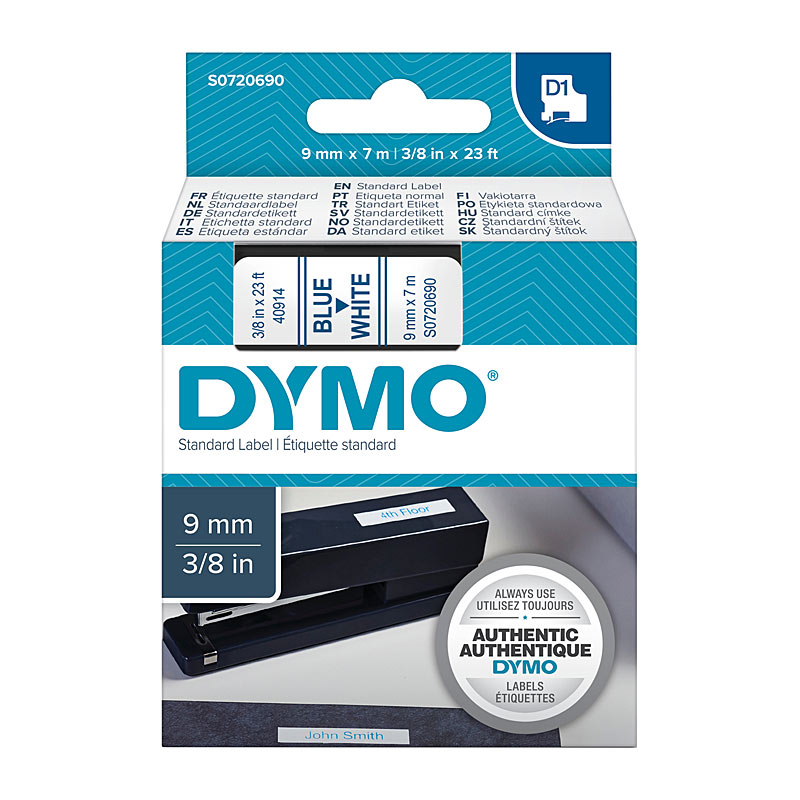 DYMO Tape – 9×7 mm, Blue on White