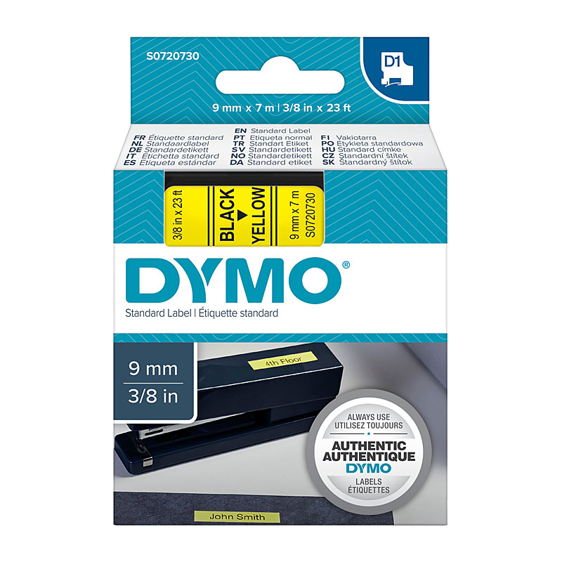 DYMO Tape – 9×7 mm, Black on Yellow