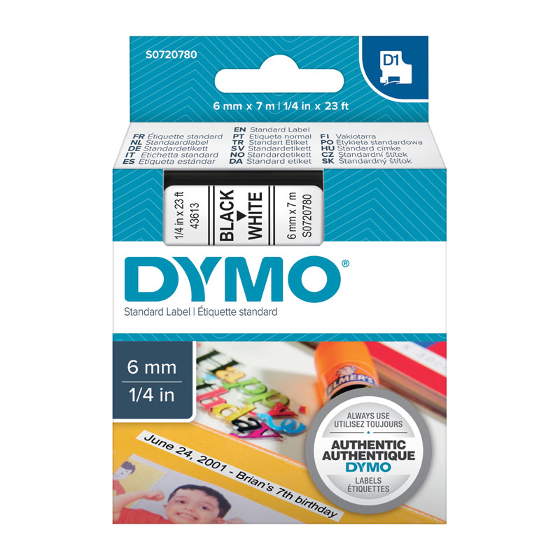 DYMO Tape – 6×7 mm, Black on White