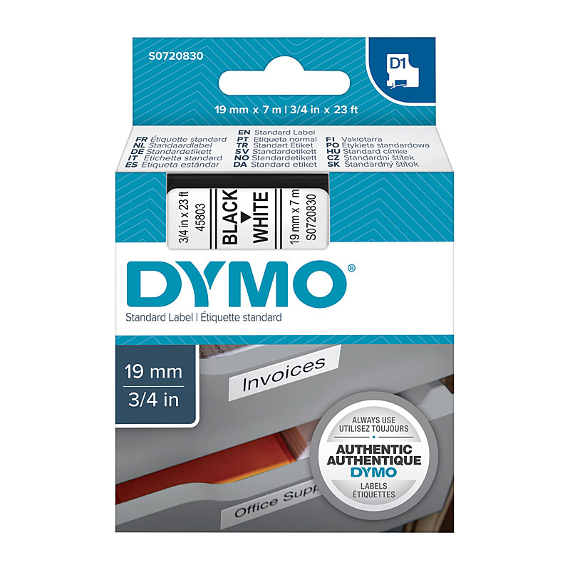 DYMO Tape – 19×7 mm, Black on White