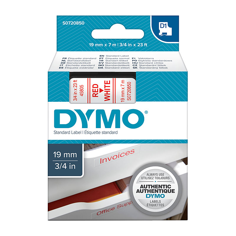 DYMO Tape – 19×7 mm, Red on White