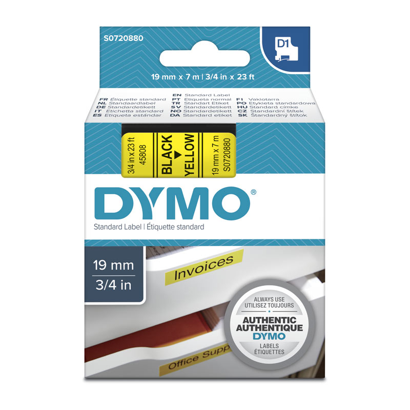 DYMO Tape – 19×7 mm, Black on Yellow
