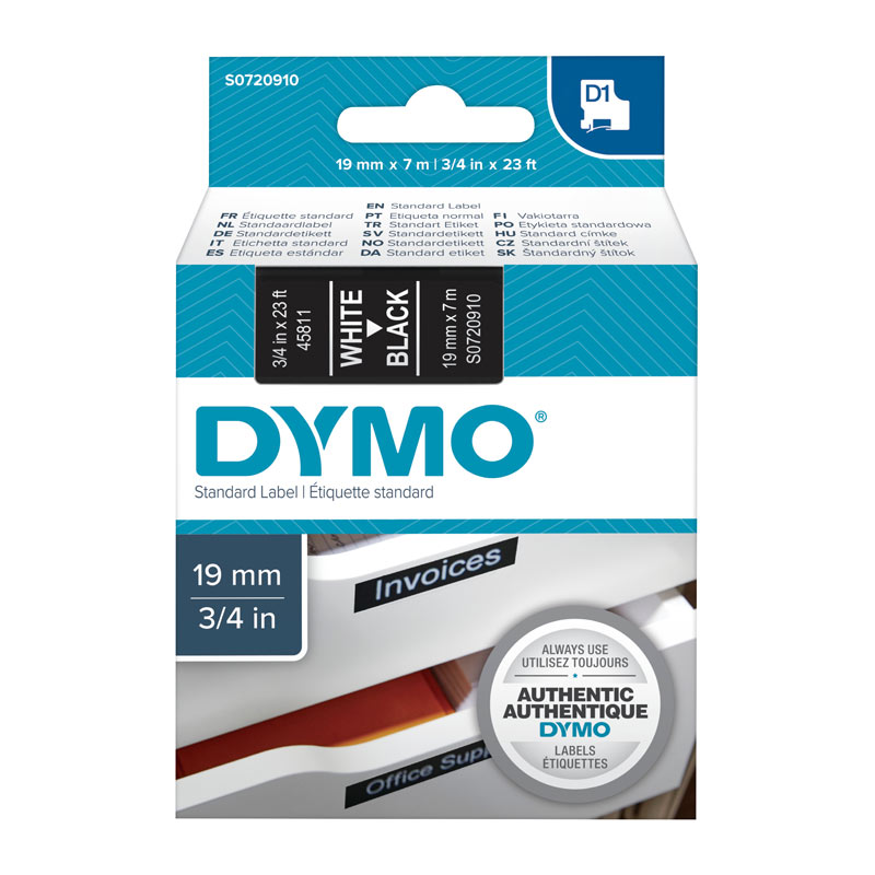 DYMO Tape – 19×7 mm, White on Black